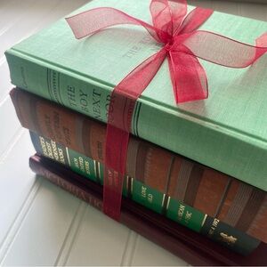 Vintage Set of Decorative Books with Red Ribbon